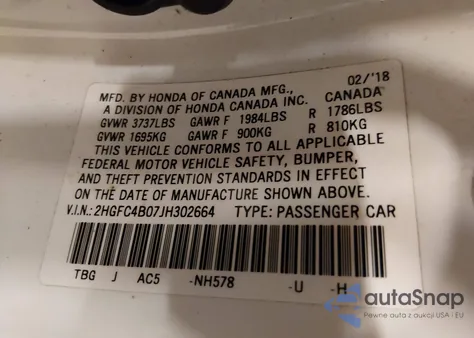 2018 Honda Civic Lx-P z USA, uszkodzony, nr VIN 2HGFC4B07JH302664